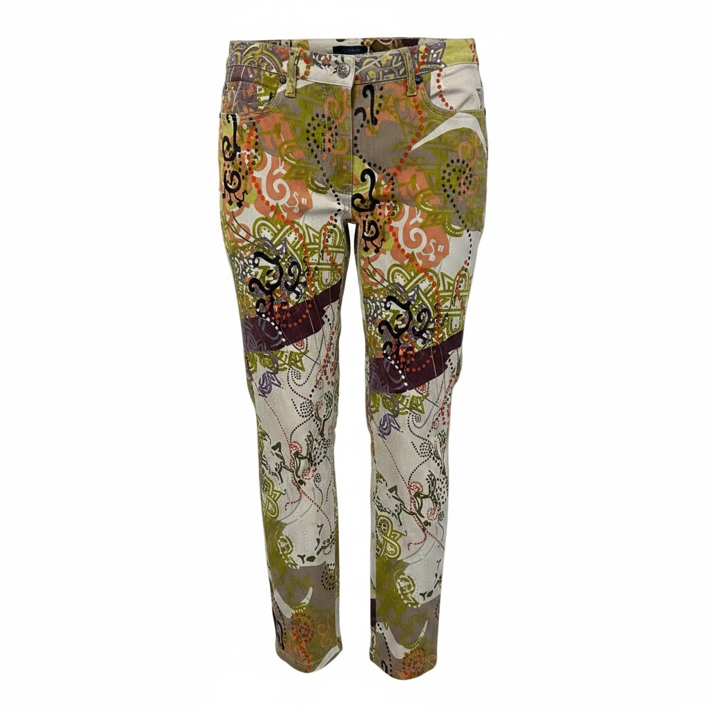 Vintage Christian Lacroix 90s Printed Denim Pants Womens EU 40 AU 10