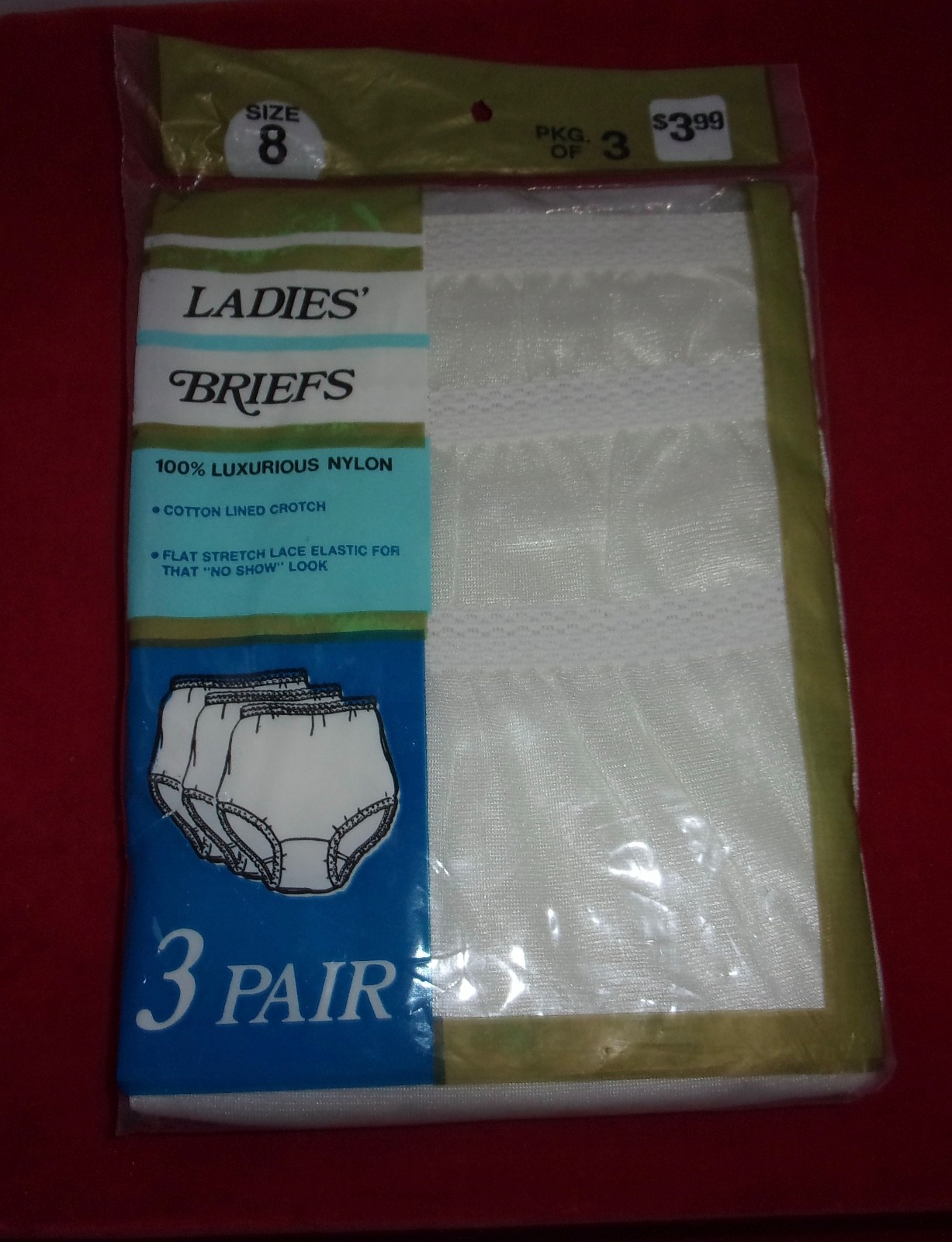 Ladies 100% nylon briefs white 3 pack Granny panties vntg &rsquo;86 McCrory&rsquo;s sz 8 NEW