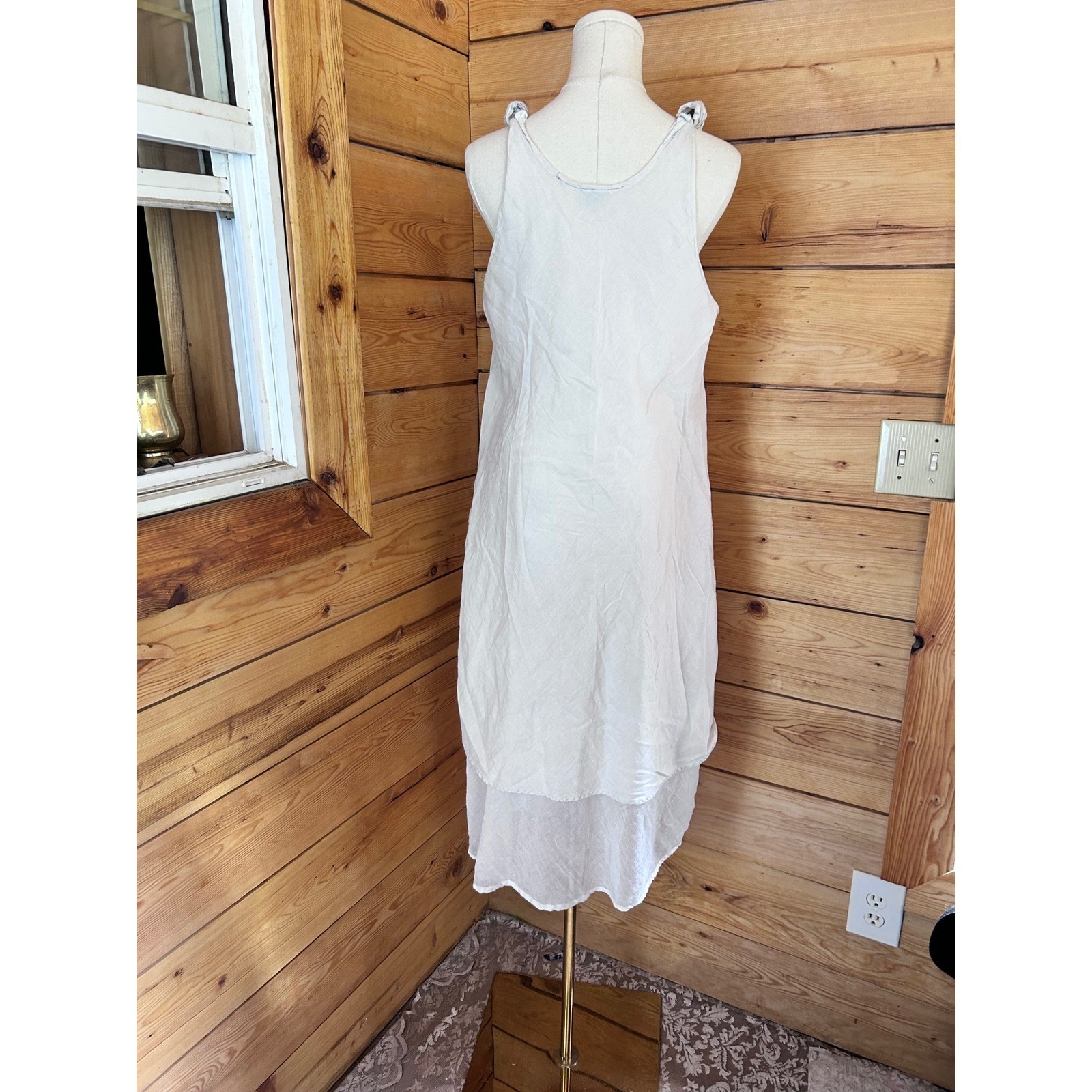 Vintage Cotton Shift Dress Large Cream Button Front Boho Om Grown Lagenlook Orga