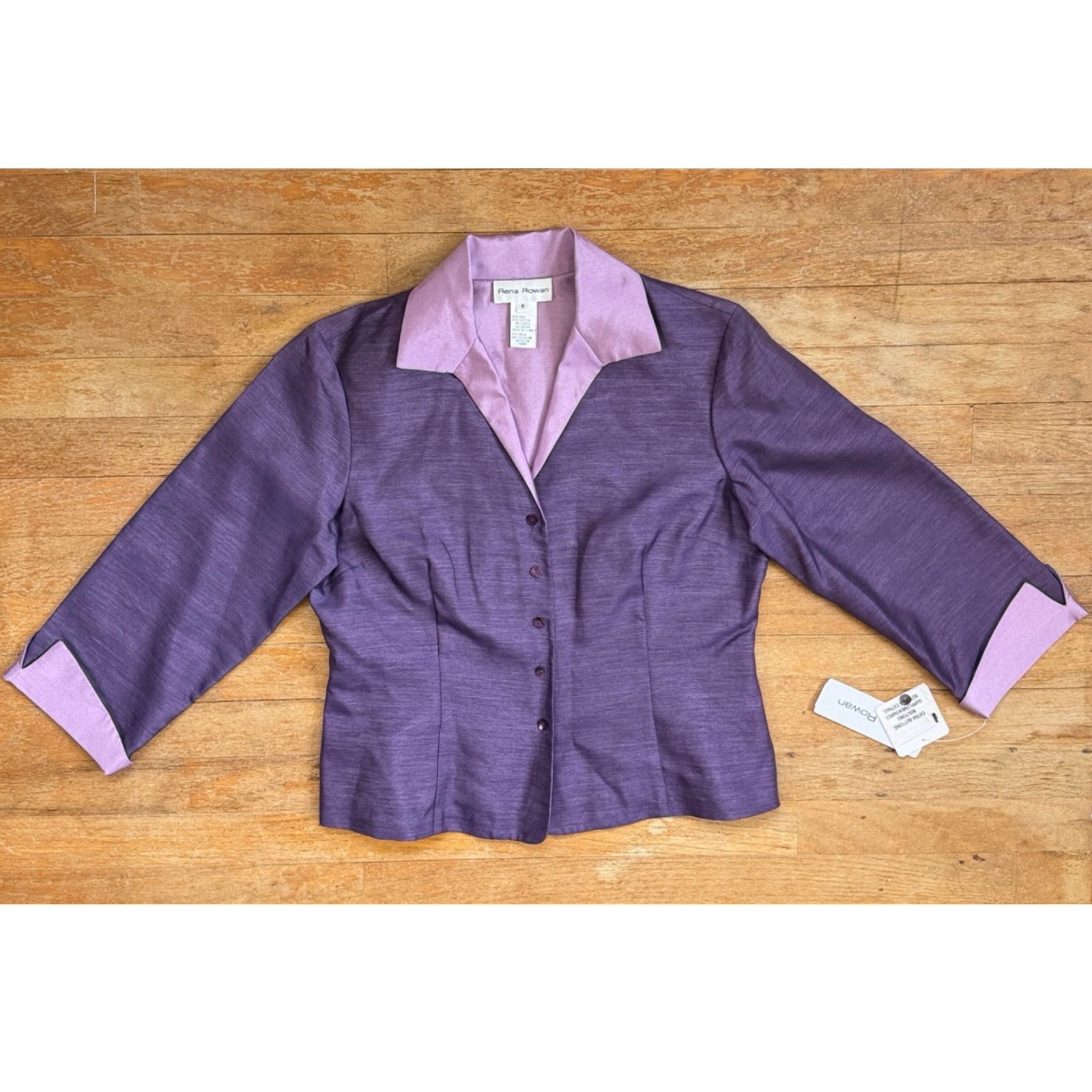 Vintage Purple Cropped Blazer Jacket Size Medium 90s Silk Cotton Collared Iris