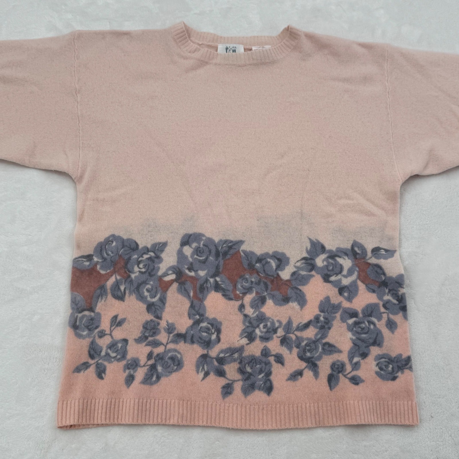 Together! Vintage Pink 100% Lambswool Floral Rose Intarsia Sweater Womans Small