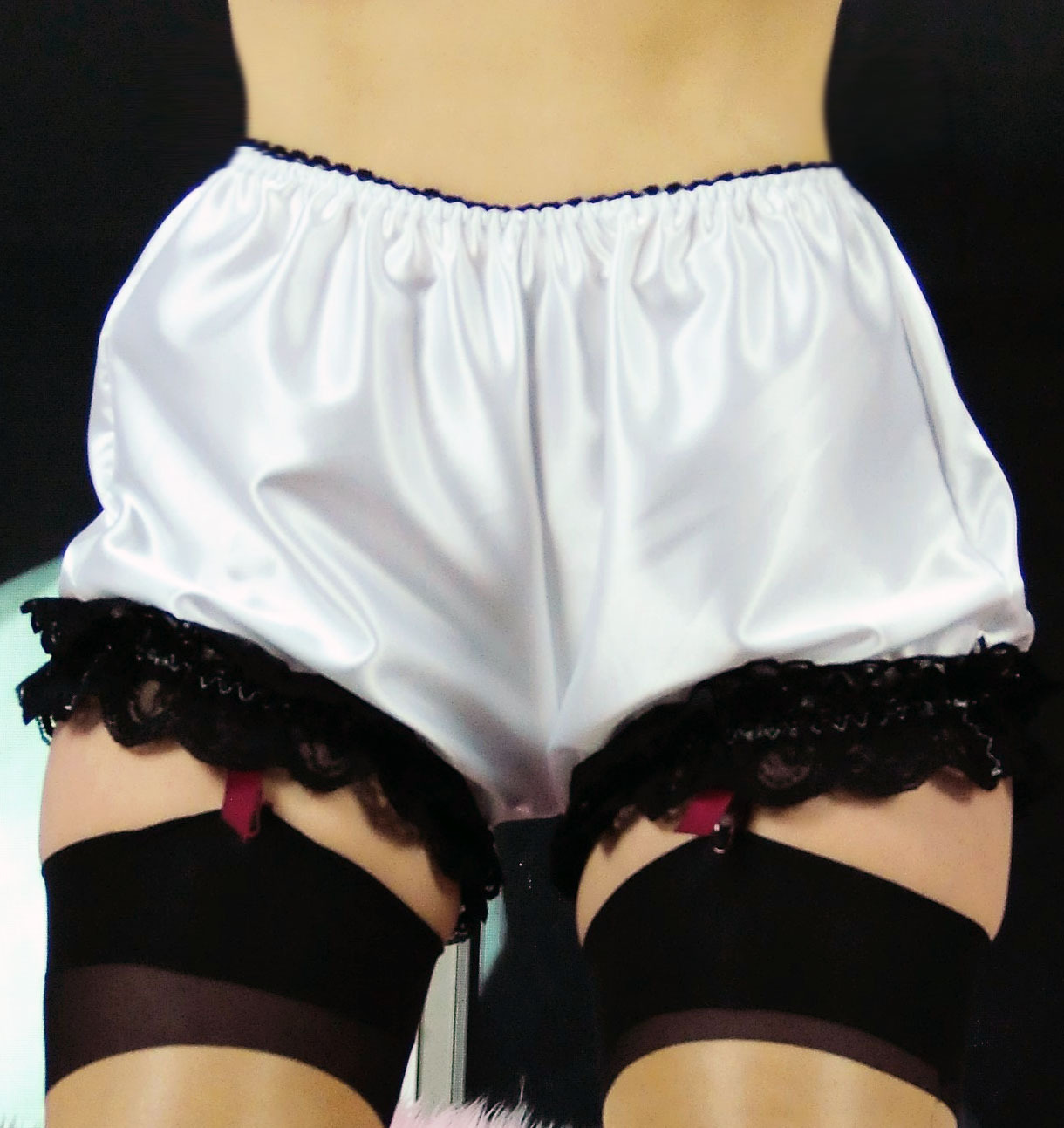 VTG style SATIN unisex bloomers slip tap panties lacy sleep shorts OS MAID L XL