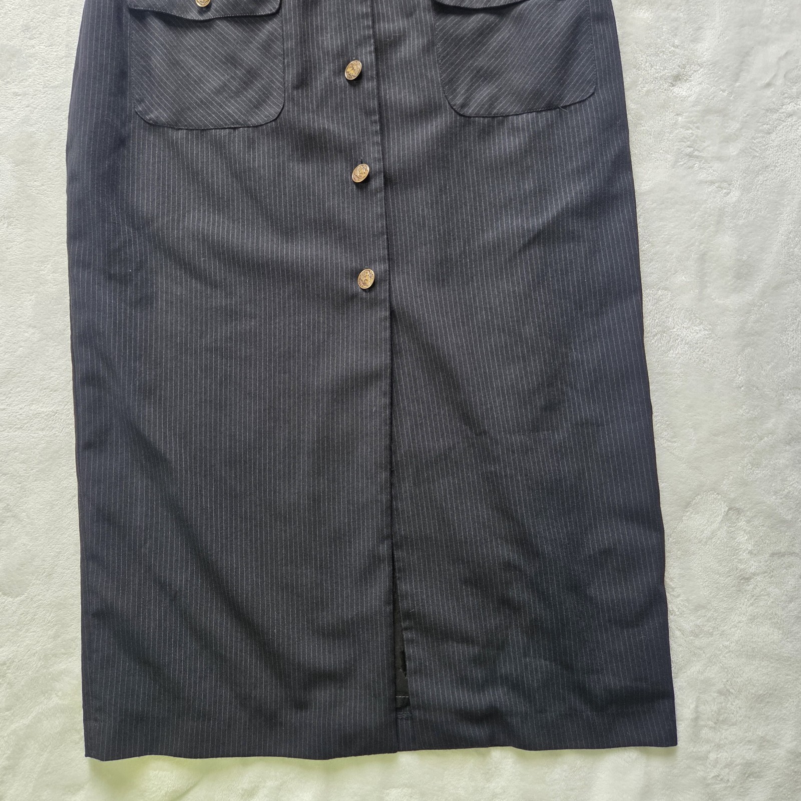 Vintage 90s Black Button-Front Midi Dress Acadmia Cororate Grunge