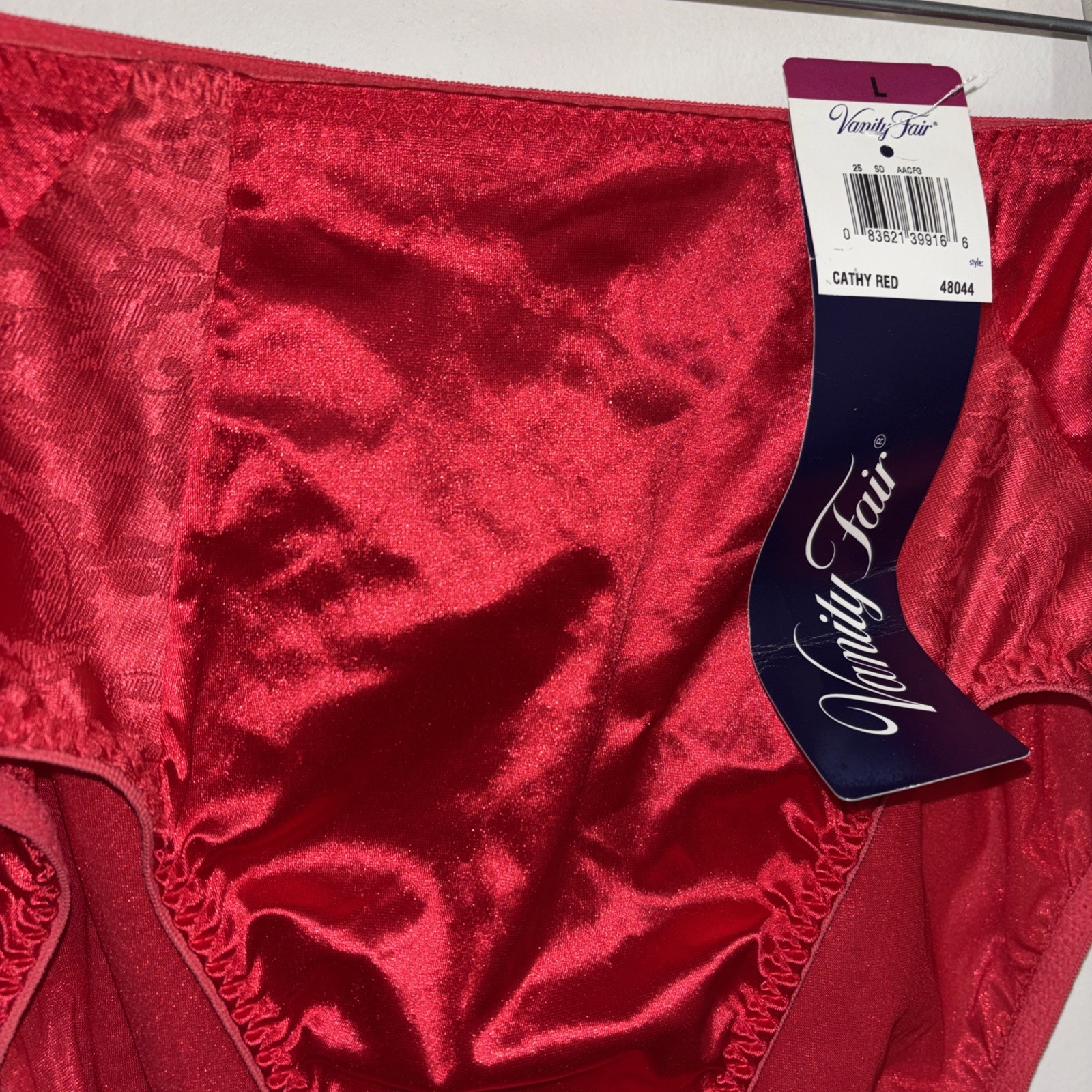 Vintage Vanity Fair Red Second Skin Satin Panties Shiny Glossy Hi-Cut 48-044 Lg