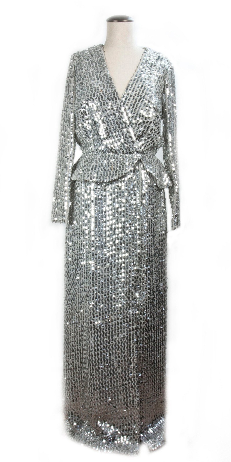 Vintage Silver Sequin Hollywood Gown | Stunning Film Costume | Metallic Glamour