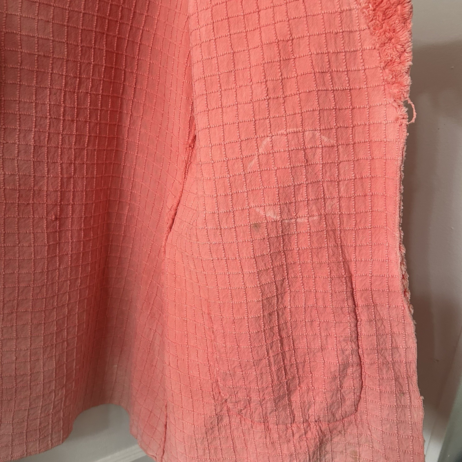 Vintage Coral Pink Chenille Jacket Coat Blazer With Waist Tie