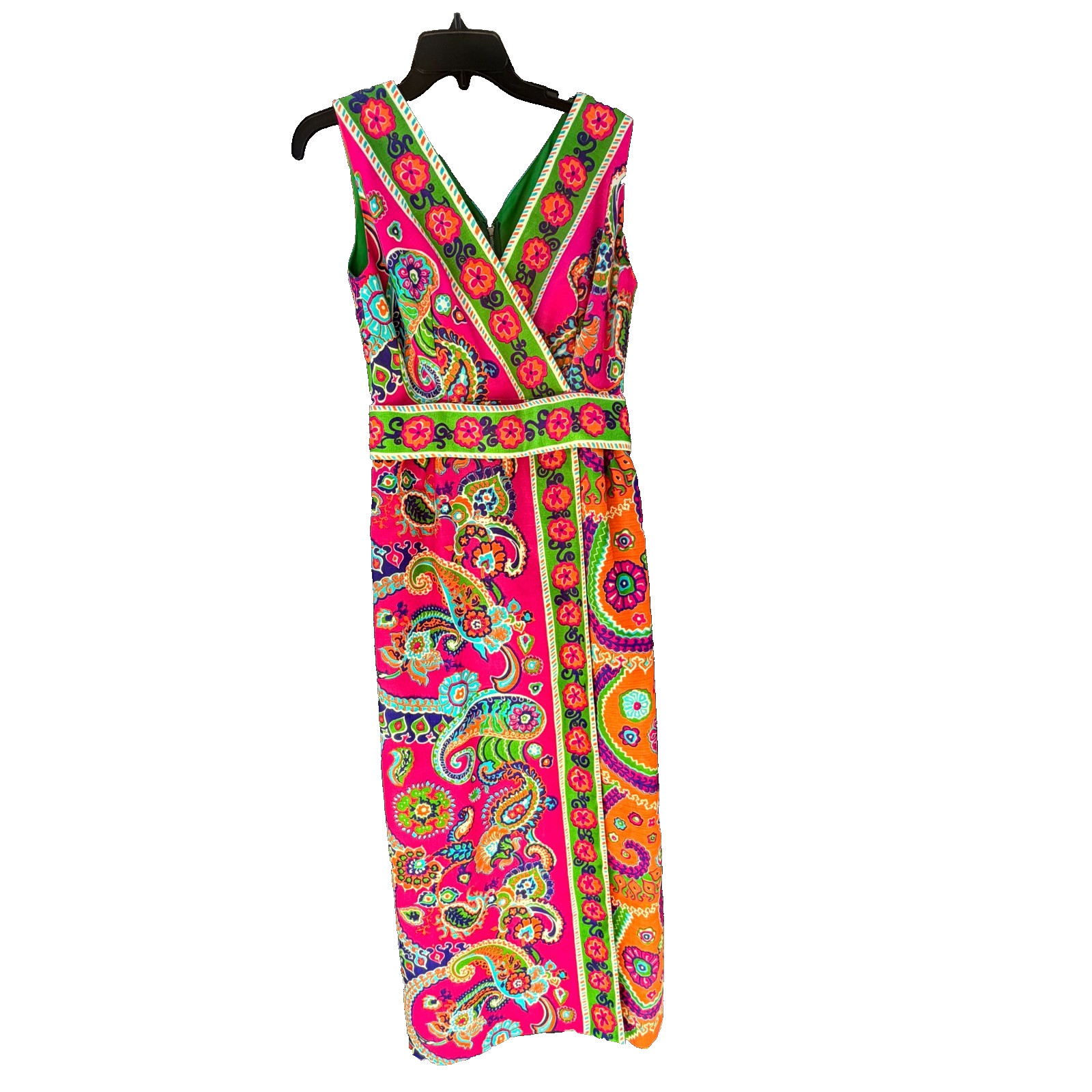 Vtg 60s 70s Maxi Dress Psychedelic Sleeveless Mod Boho Hippie