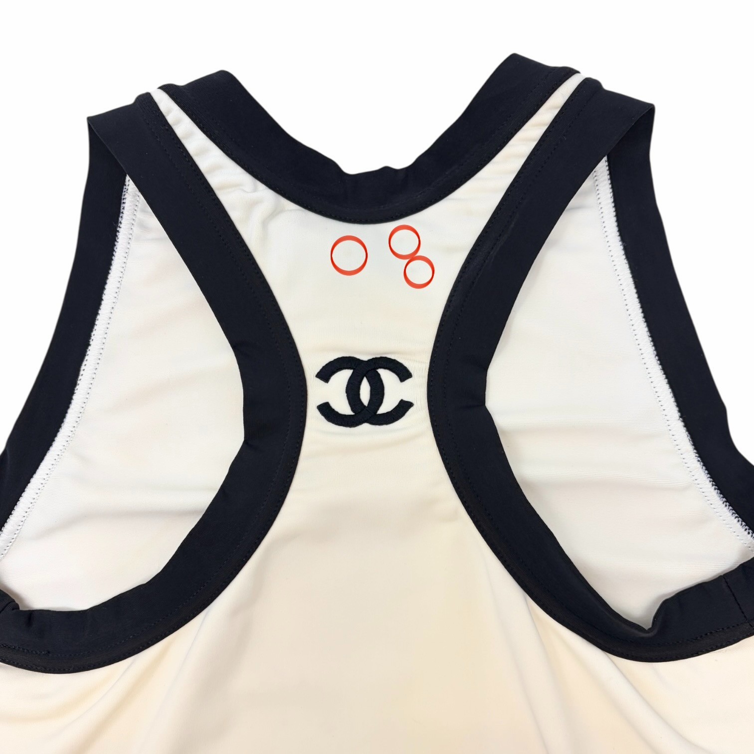 CHANEL Vintage CC Logo Spandex Cropped Tank Top #38 Cream Black Nylon