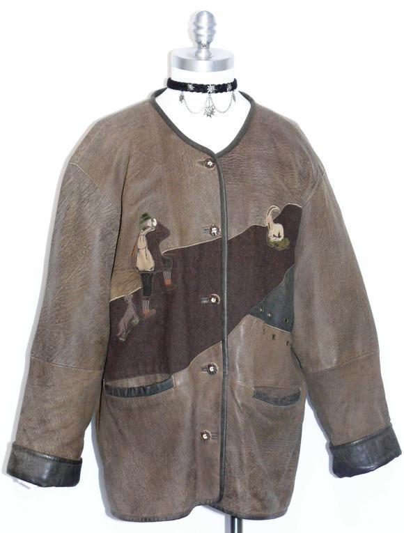 LEATHER JACKET Women Coat BROWN German Hunting Western Sport 44 16 L B46&Prime;