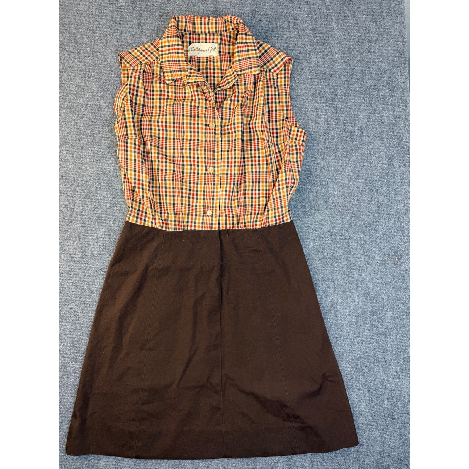 California Girl Vintage Brown Plaid Dress Suit Set Jacket 2pc Mod 70s Workwear