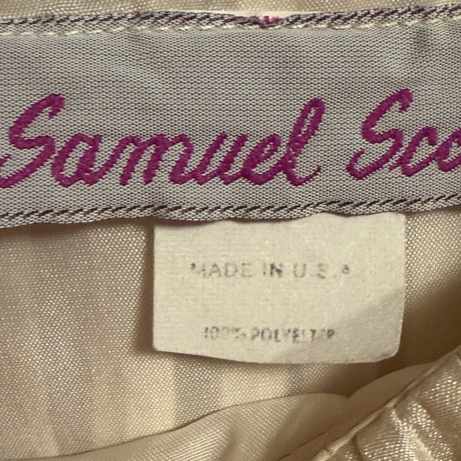 Samuel Scott Pleated Vintage Long Sleeve Dress Ivory Polyester Size 8