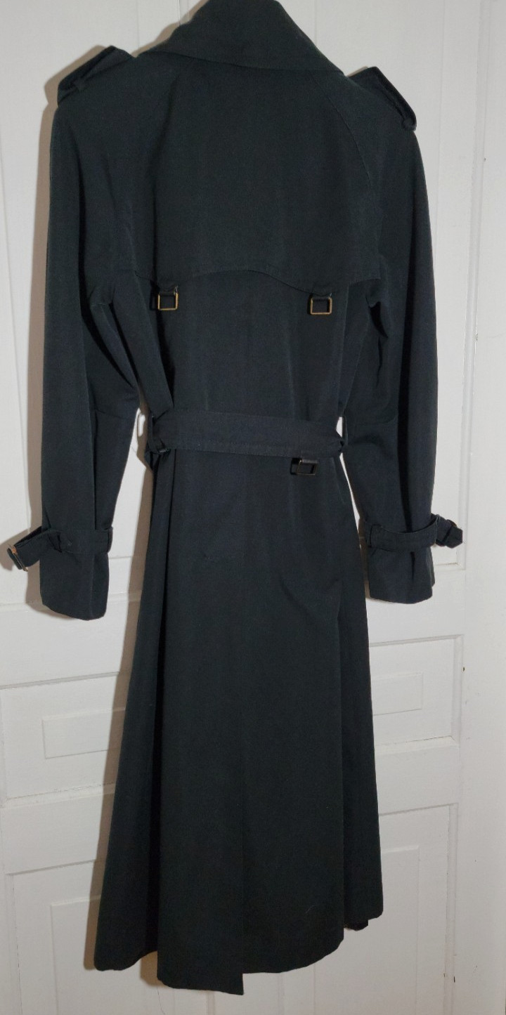 80s VTG Etienne Aigner Black Double Breasted Long Trench Coat Belted Pockets 8