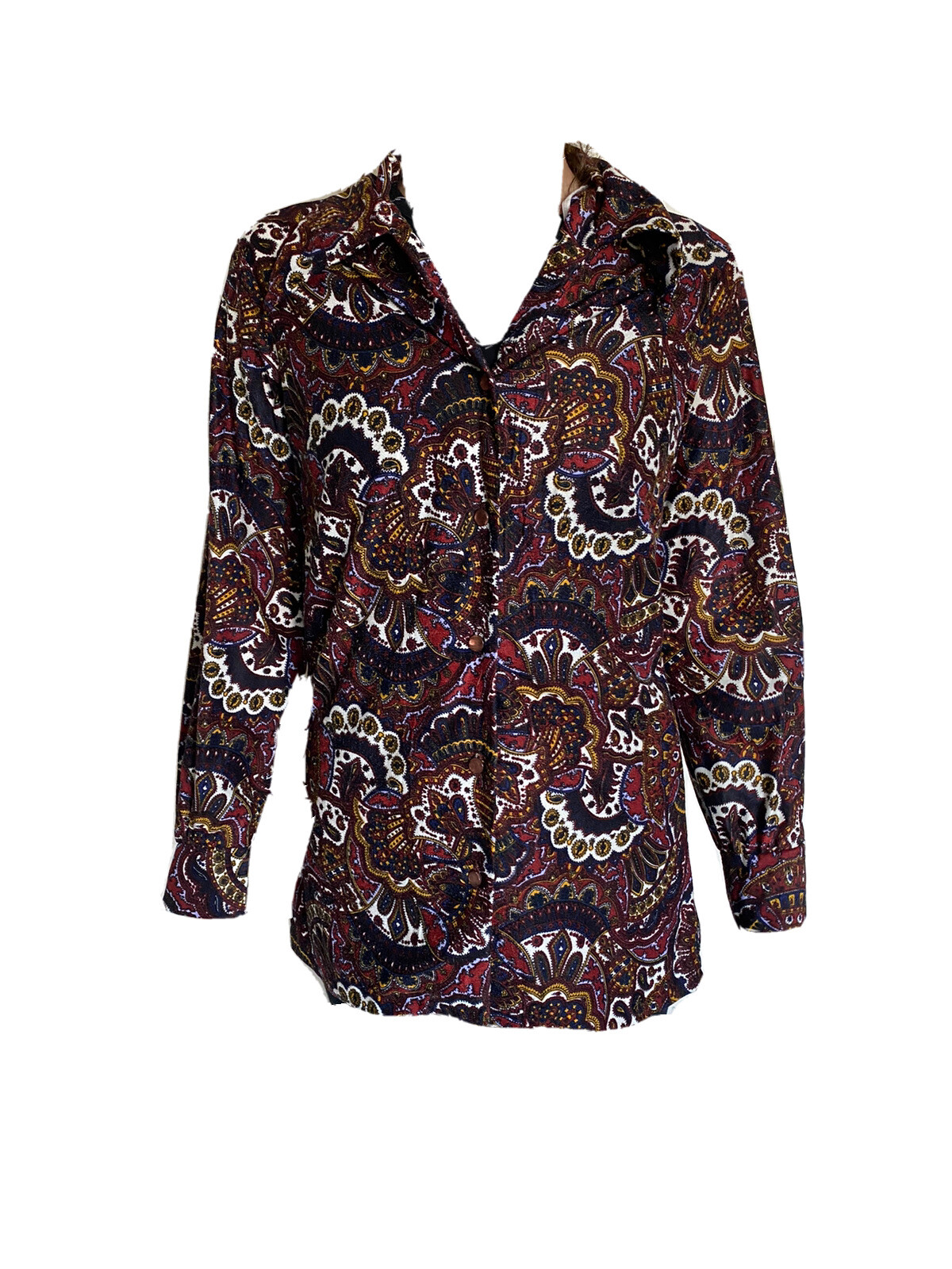 VTG Graff Californiawear 1970’s Paisley Print Large Collar Blouse Shirt S/M
