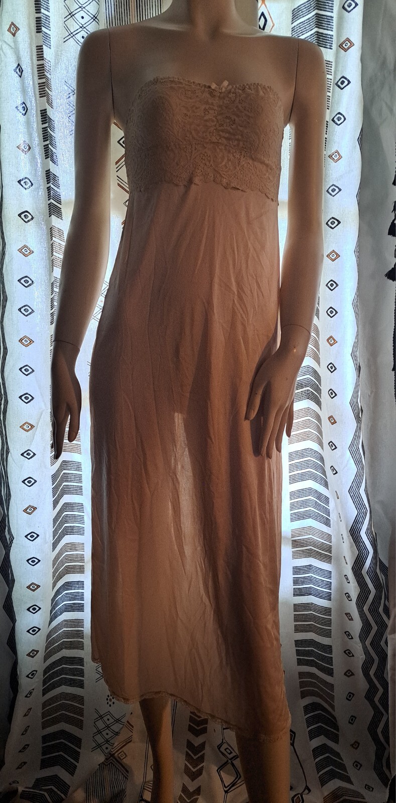 Vtg Vassarette Nylon Lace Long Gown Underneath It All 34 Beige Satinessence