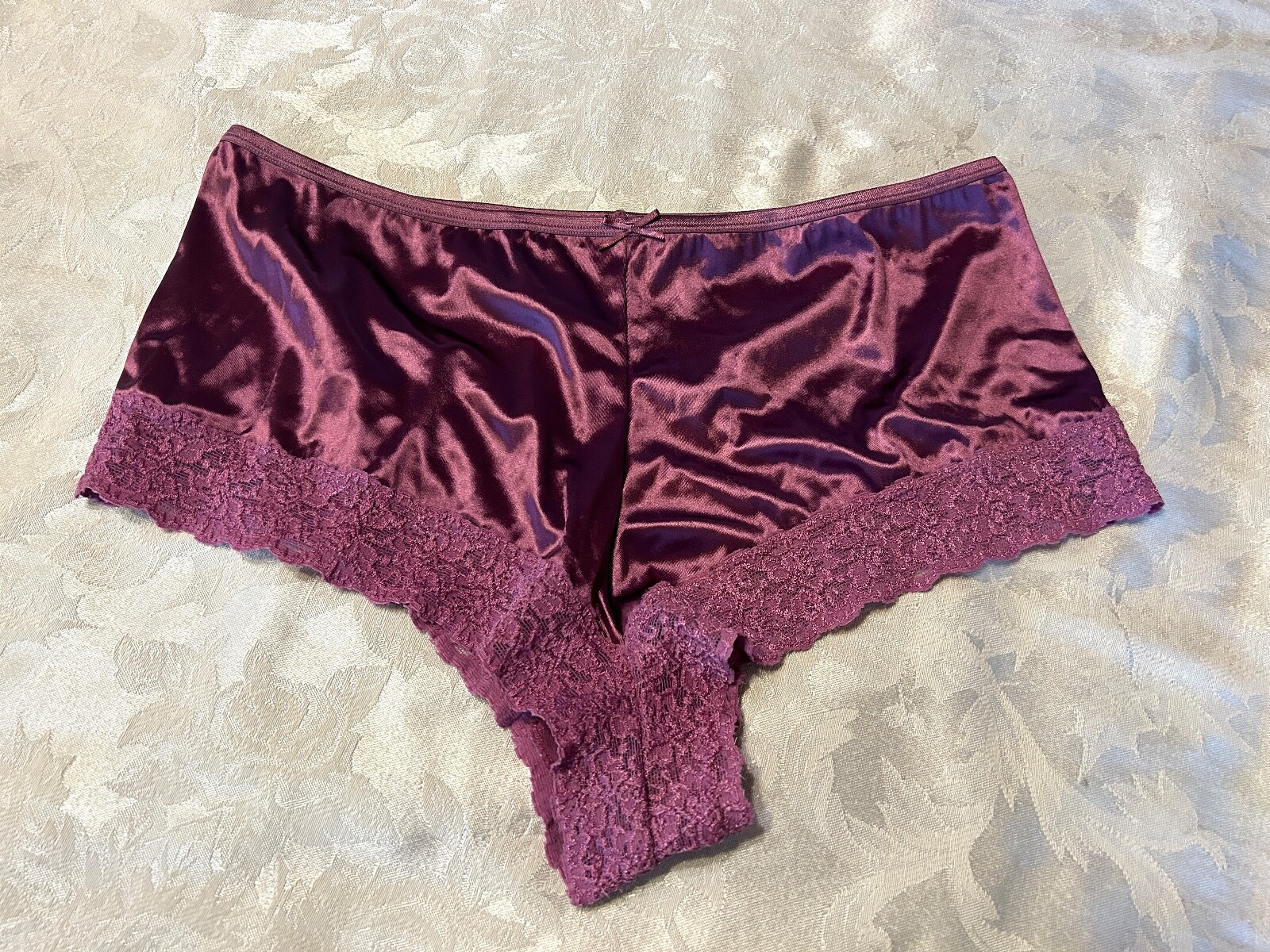 Vtg Sexy Sensual CACIQUE Second Skin Satin Lace Trim 14/16 Rose Hipster Panties