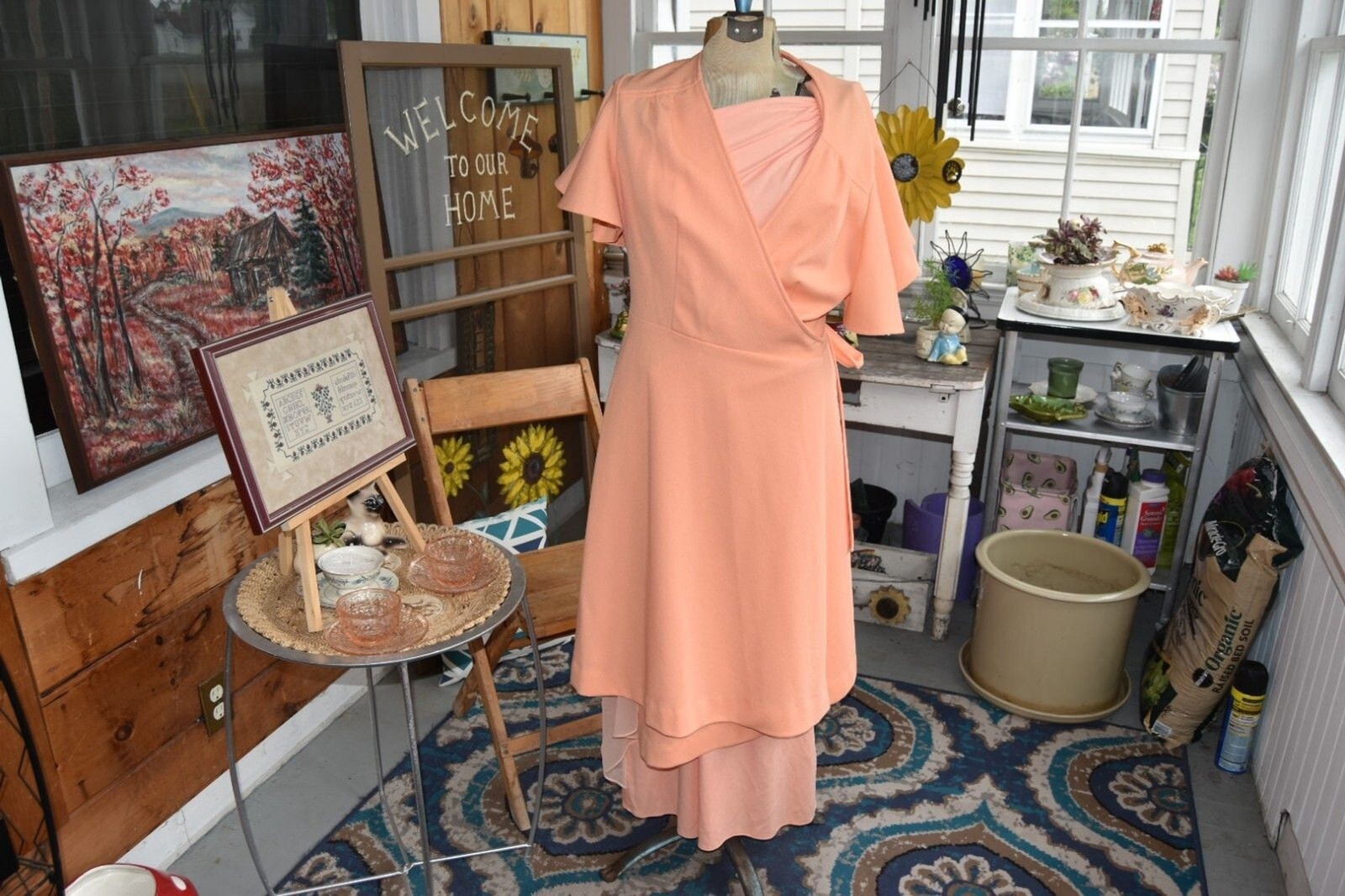 70s Spaghetti Strap Gown with Matching Wrap Roaman&rsquo;s Formal Peach – Size XS