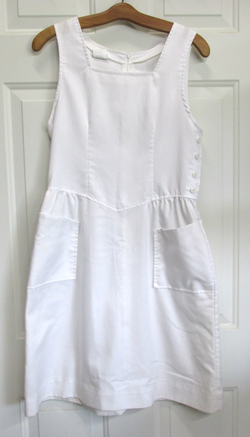 Vtg Nurse Uniform Smock Apron Dress White Sleeveless Halloween Horror Cosplay
