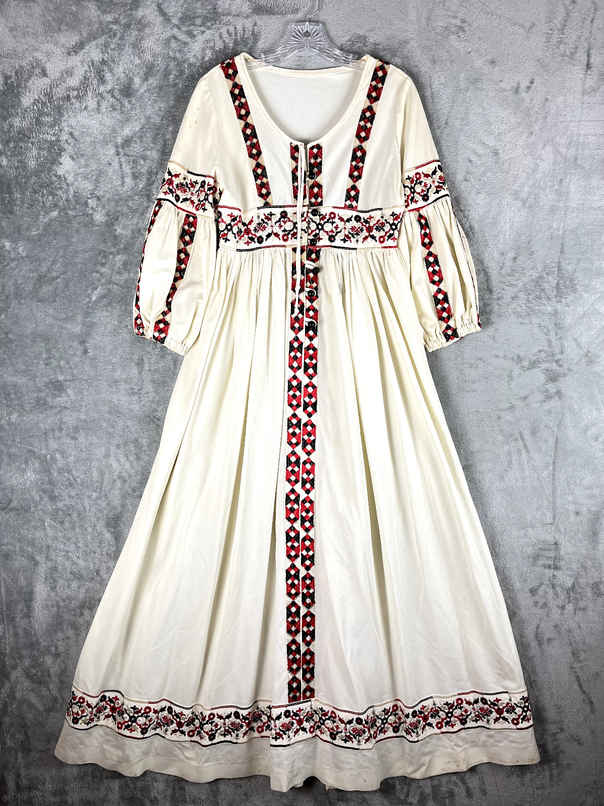 Rare Vintage Beverly Paige 60s 70s Bohemian Maxi Dress Tag 10 Peasant Groovy
