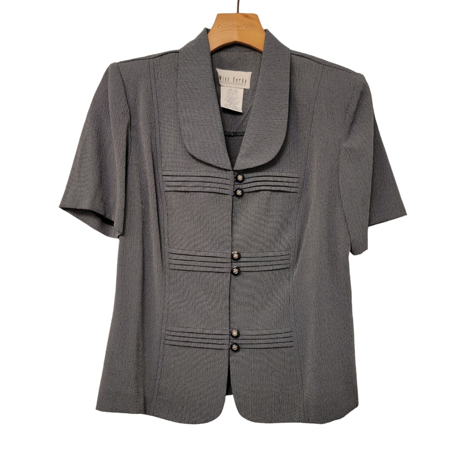 VINTAGE Miss Lady Dorby Blazer Dress Suit Short Sleeve Jacket Gray Sz 10