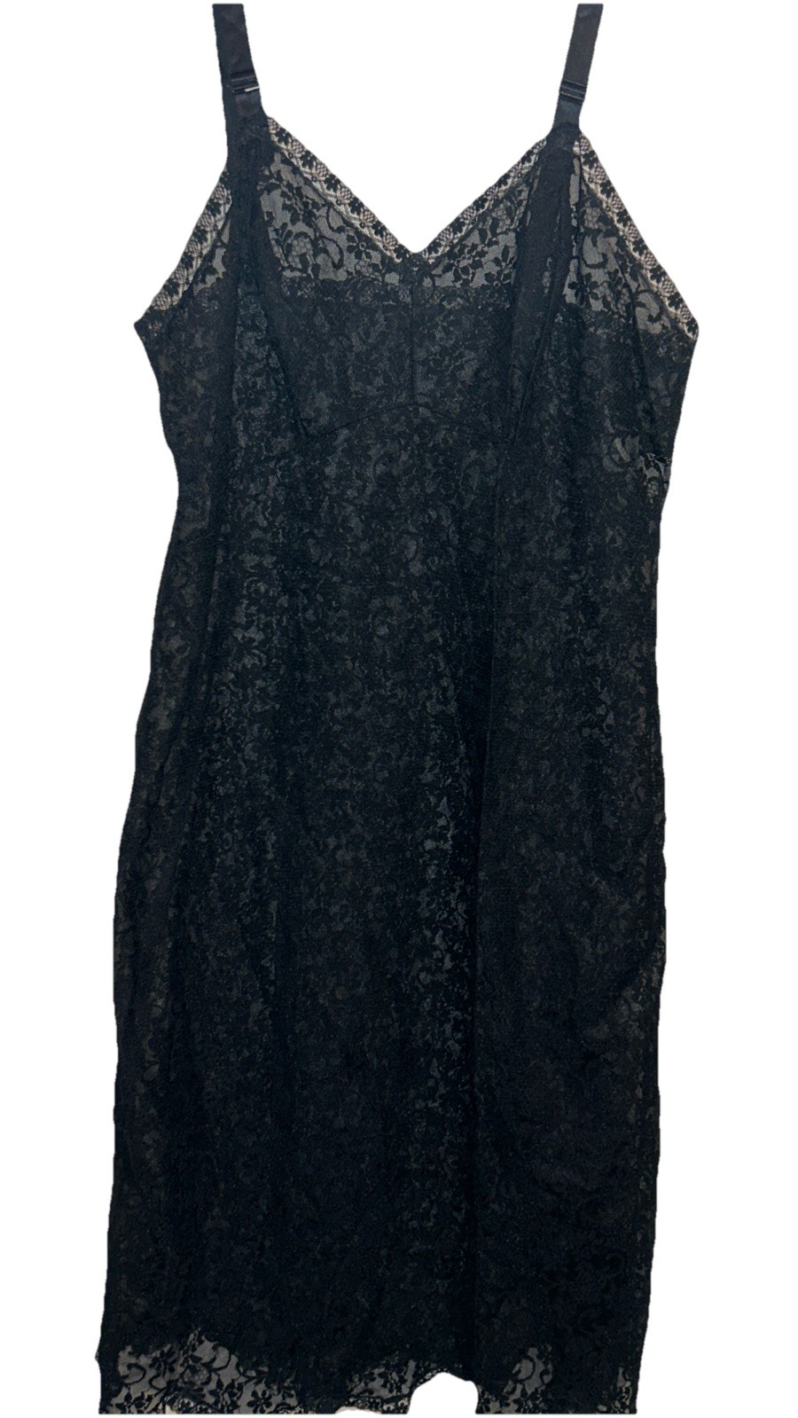 Vintage Pinehurst Black Lingerie Full Floral Lace Sheer Slip Dress Gown 36