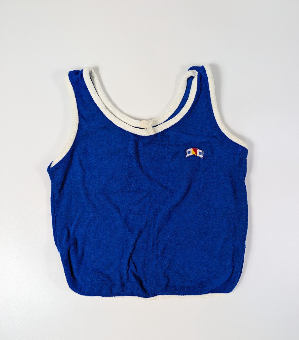 Vtg 70s Terry Cloth Tank Top Blue White Trim Size Medium Muscle Gym Beach