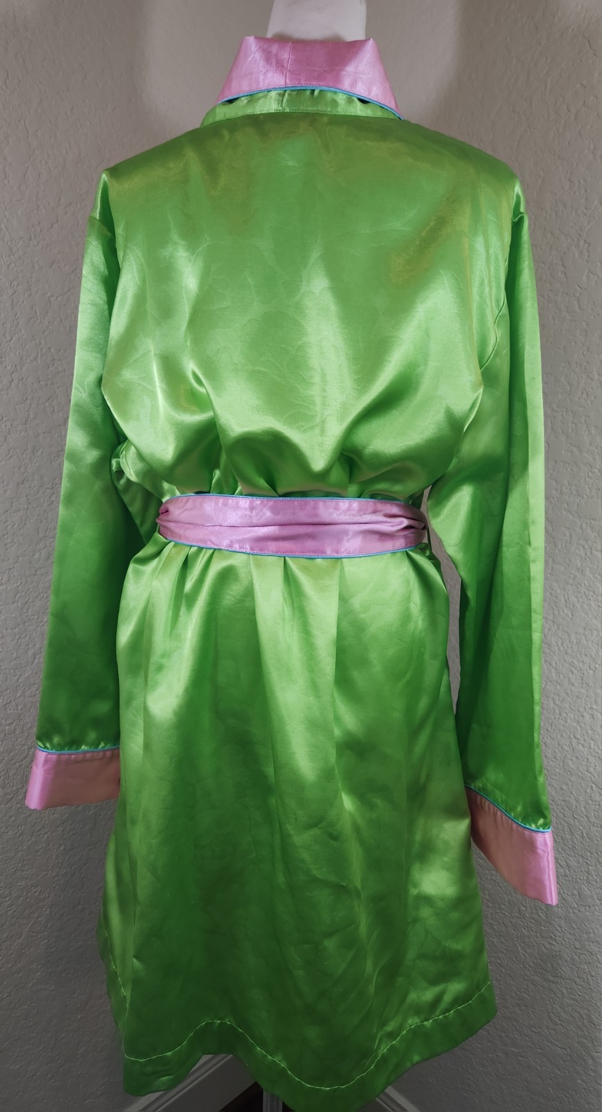 Fernando Sanchez Polyester/Cotton Short Robe Lounger Size S Green Pink
