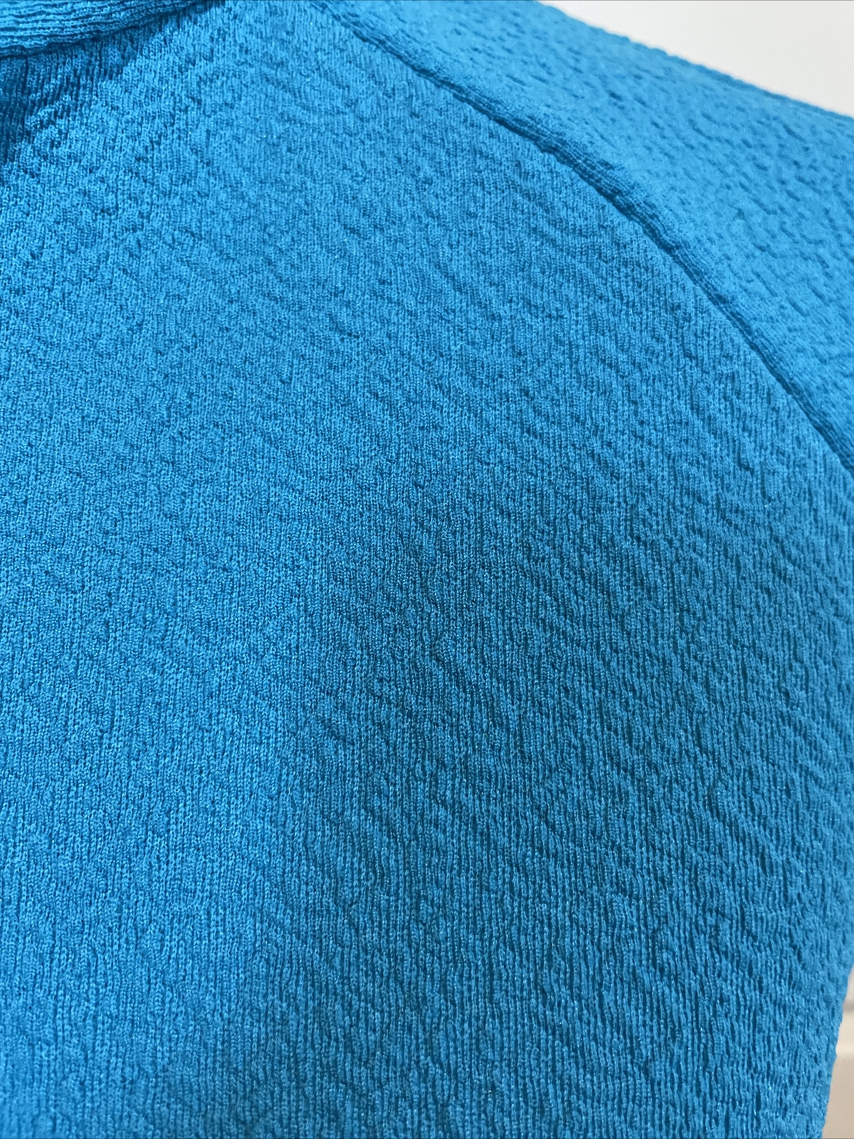 Vintage 60s 70s Medium Tunic Top Mod Retro Damask Aqua Blue Zip Up Short Sleeve