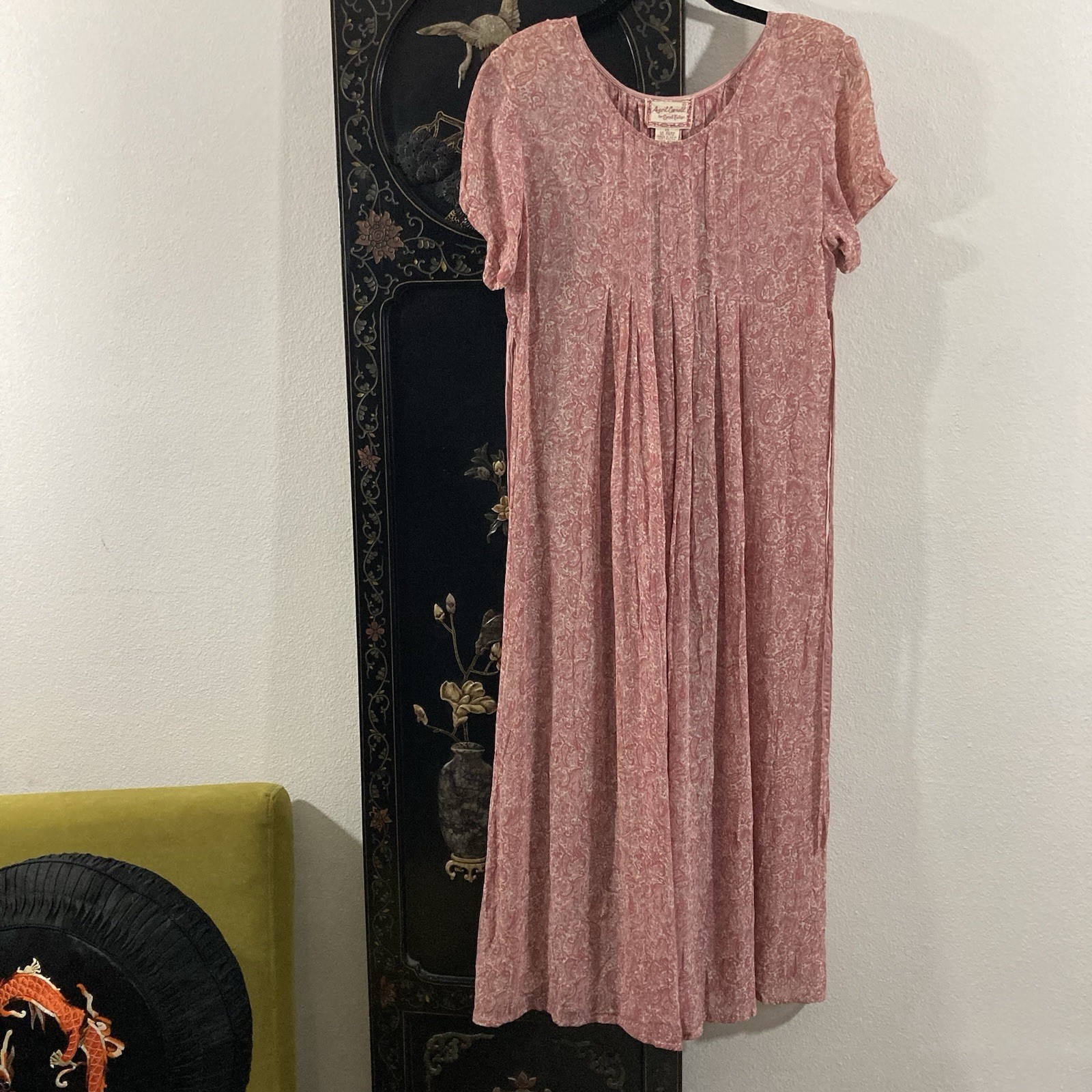 Vintage 90’s Sheer April Cornell Pink Floral Rayon Dress