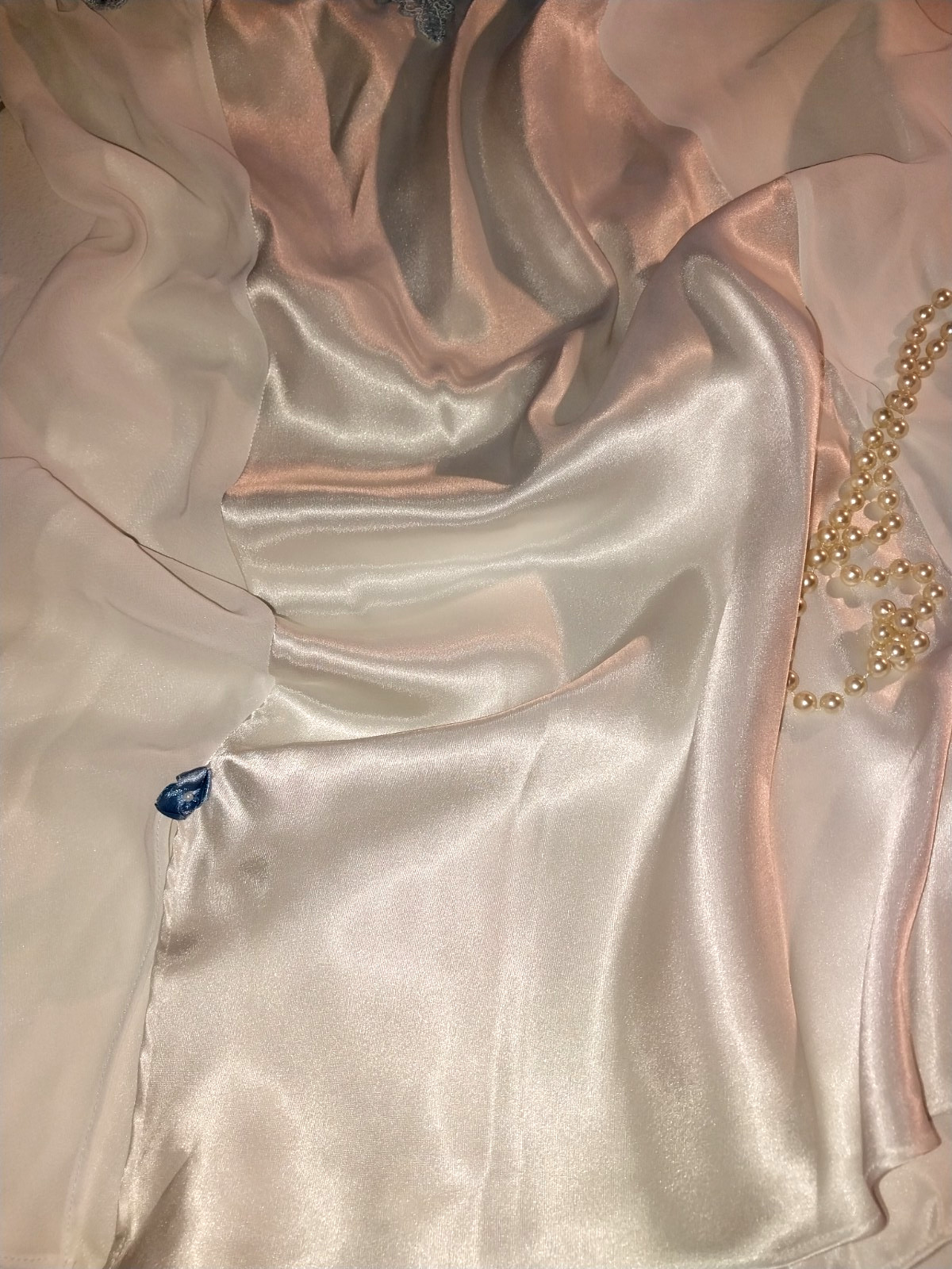 VTG SATIN LIQUID SHINY LUX BABYDOLL VENICE LACE BEADS BABY BLUE XL 44 46 CHIFFON