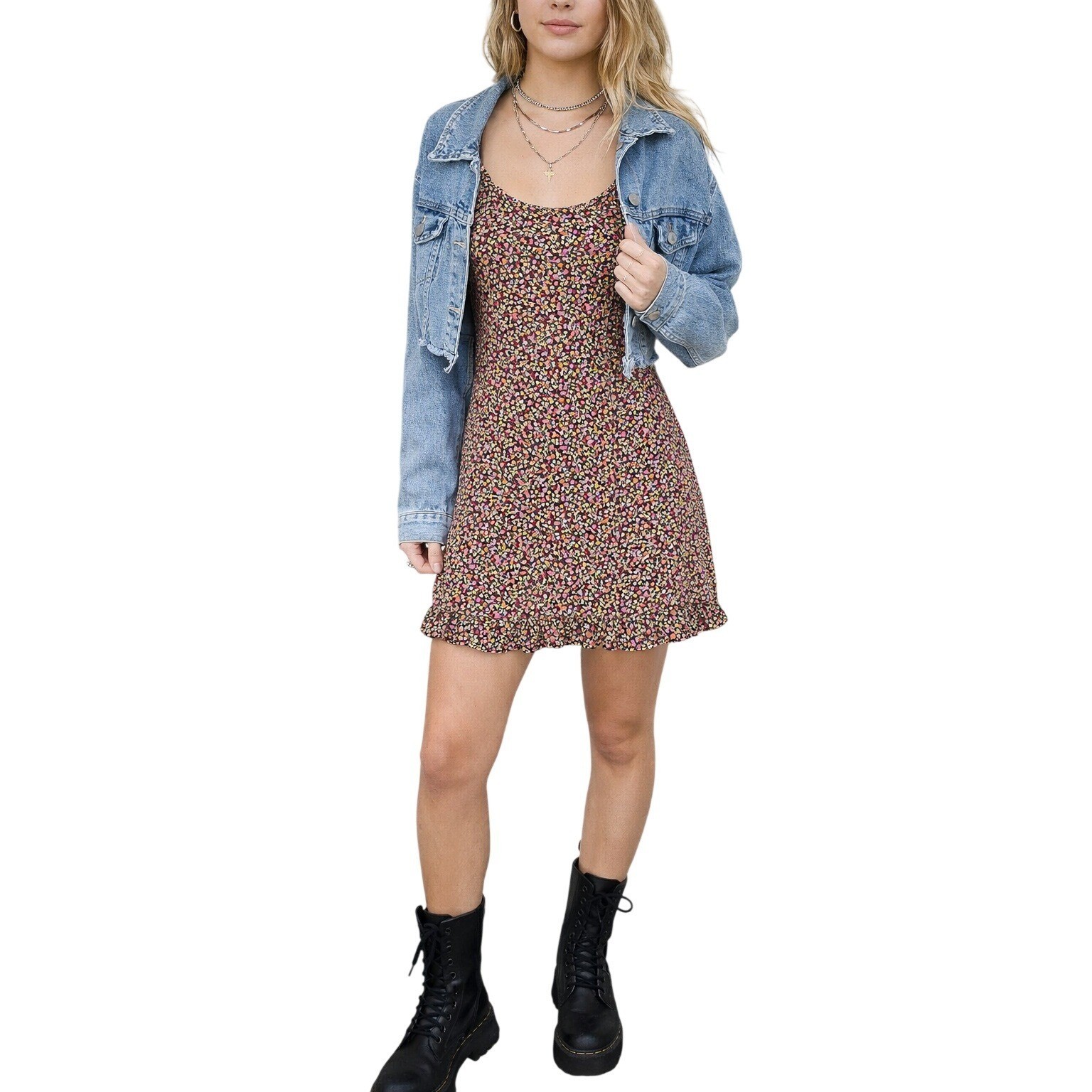 BYER TOO! CALIFORINA Floral Ruffle Hem Slip Dress 90s Y2K Grunge Coquette