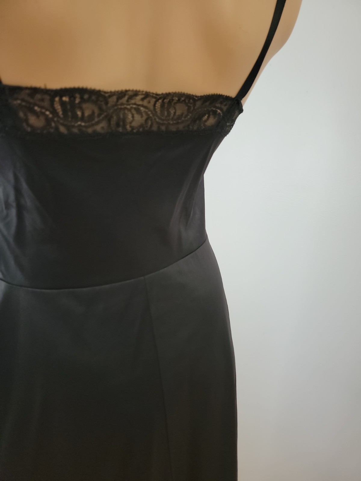 Vintage Charmode All Nylon Black Full Slip Pleated/Lace Detail Size 36 Tall
