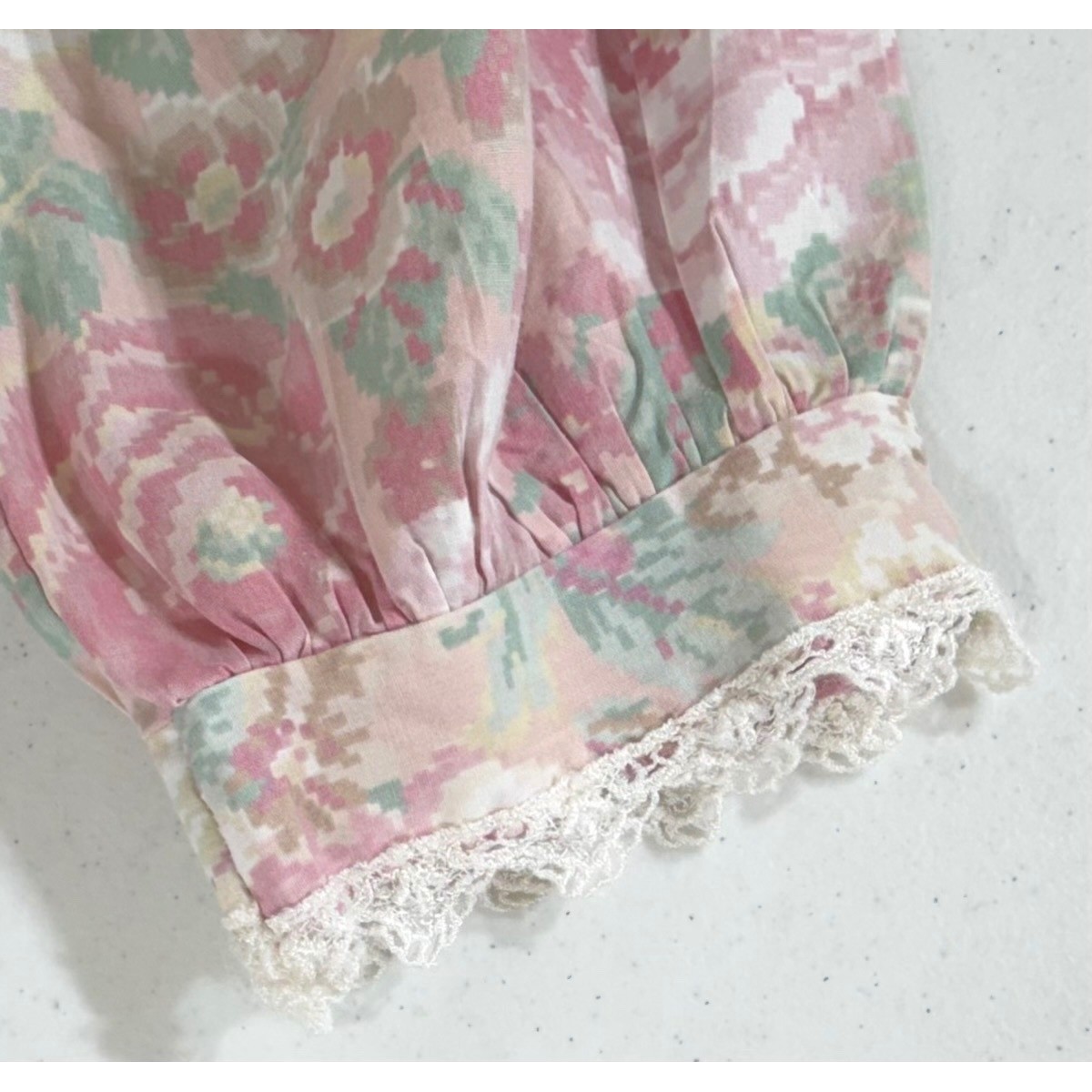 Pretty Looks Nightgown Large Pink Florali Embroidered Collar Vintage USA Cottage