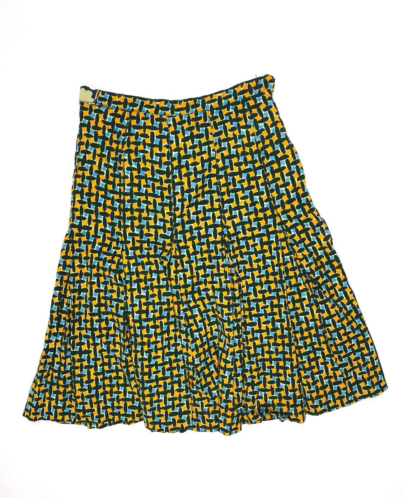 Yves Saint Laurent Fall 1973 Blue Yellow Print Flared Skirt FR 38 Vintage 1970’s