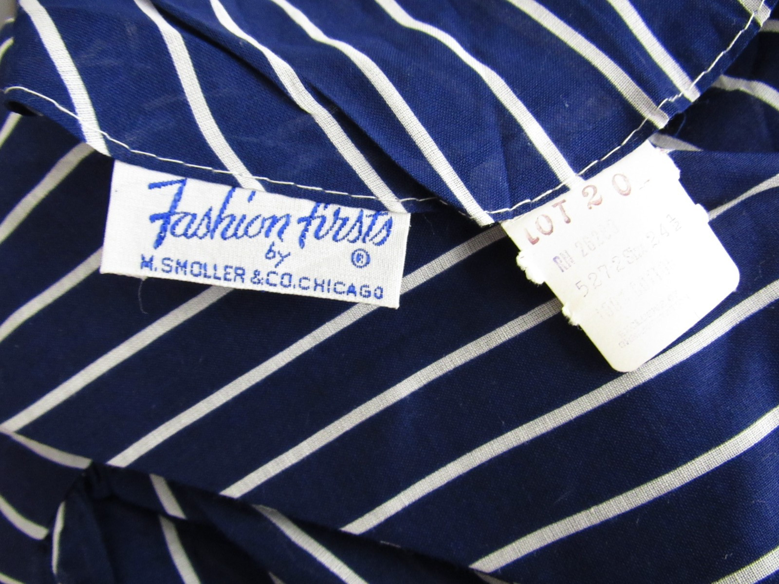 Vintage 40s 50s NEW NOS Blue White Striped Cotton Shirtdress Belted XL Bust 50&Prime;