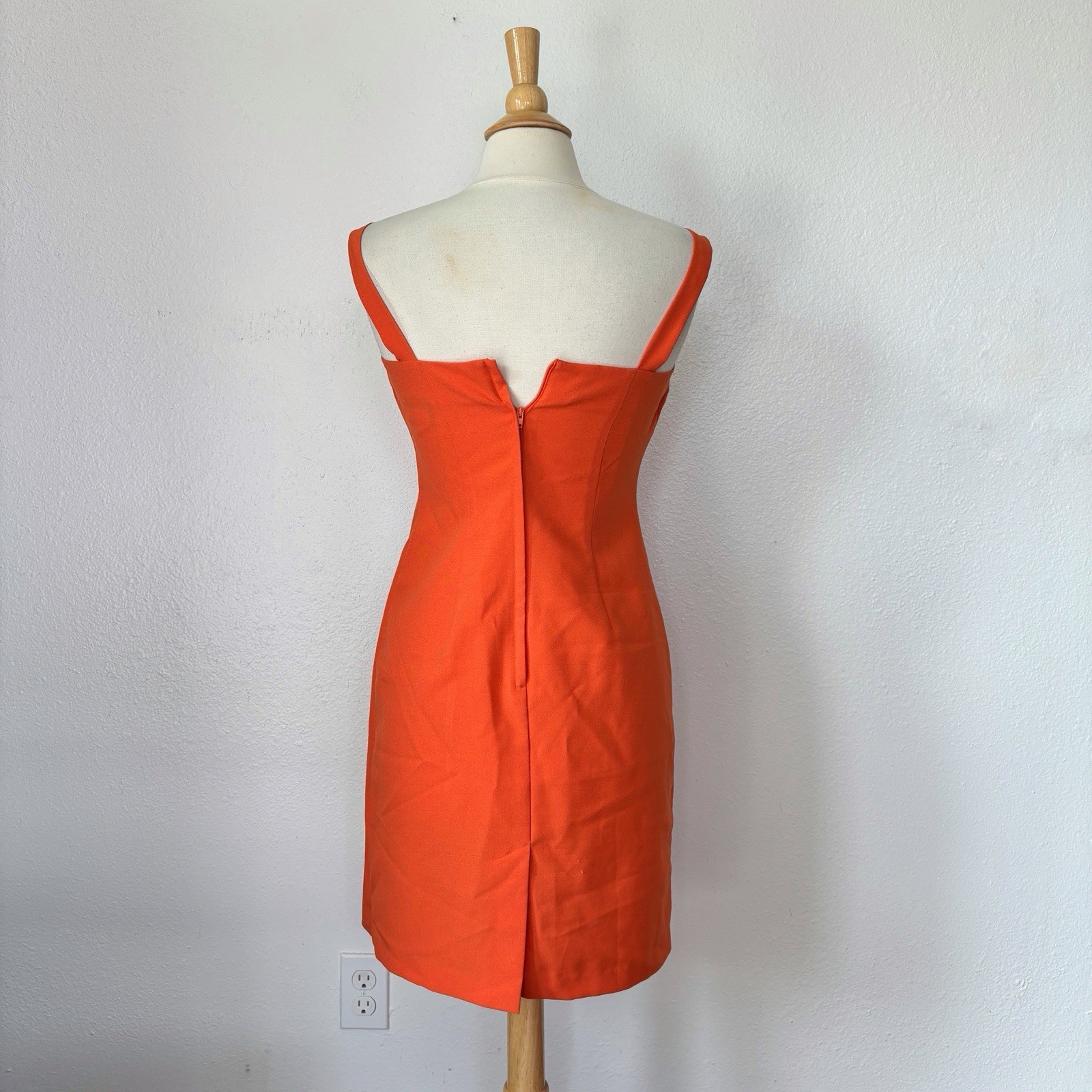 Vintage 90s Solid Orange Sleeveless Sheath Dress Size 5/6