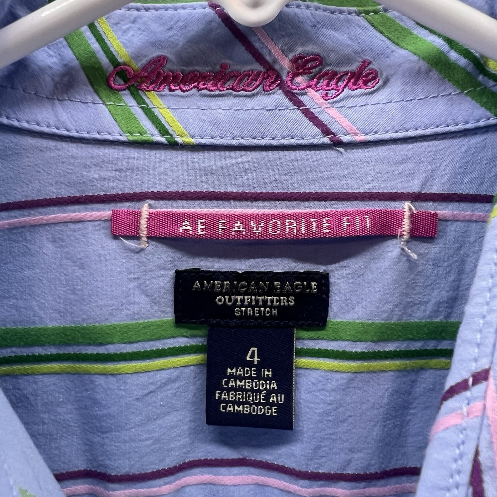 American Eagle Outfitters Button Up Shirt 4 Blue Stripe AE Favorite Fit Y2K Vtg