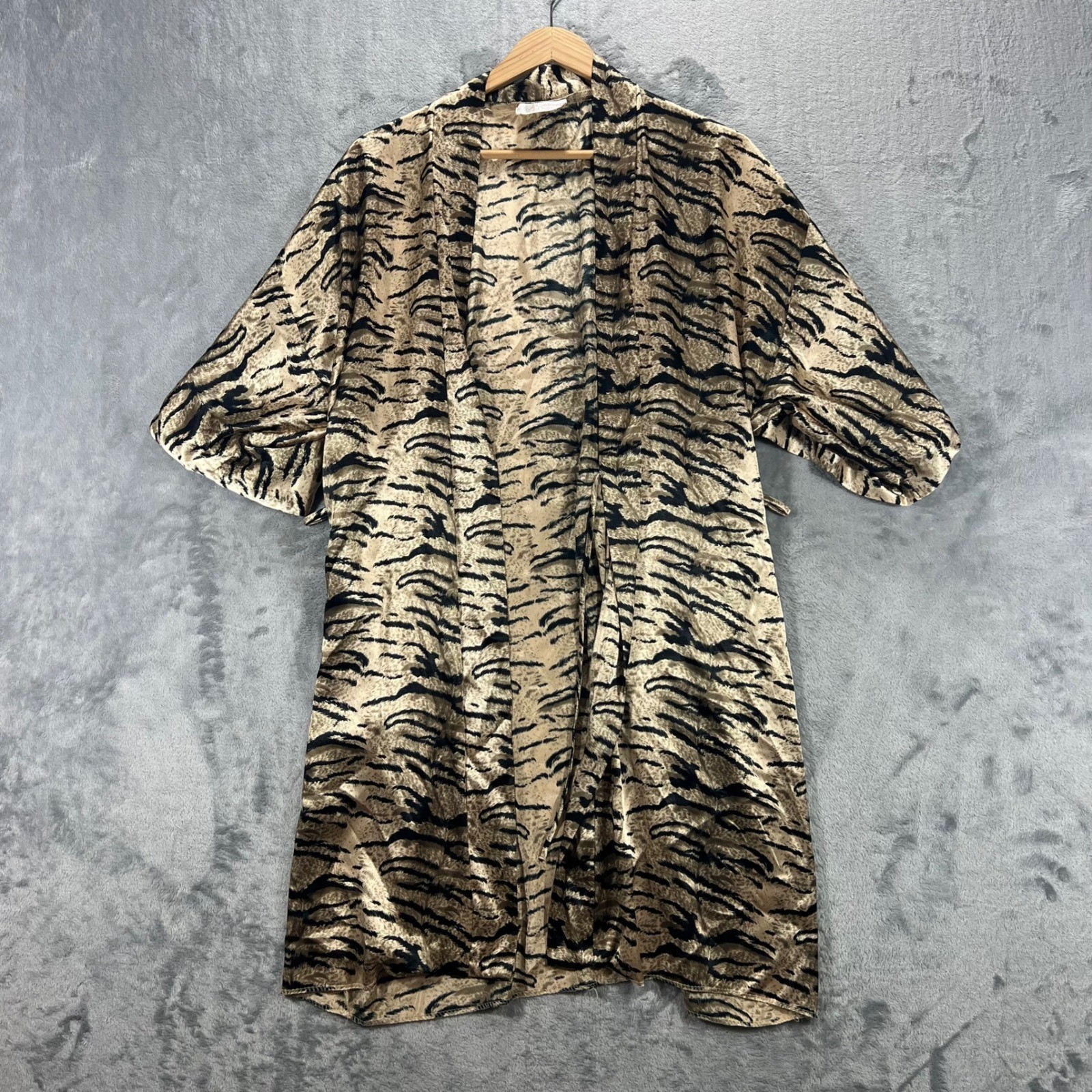 Vintage CALIFORNIA DYNASTY Robe Women Small Gold Tiger Animal Print USA Duster