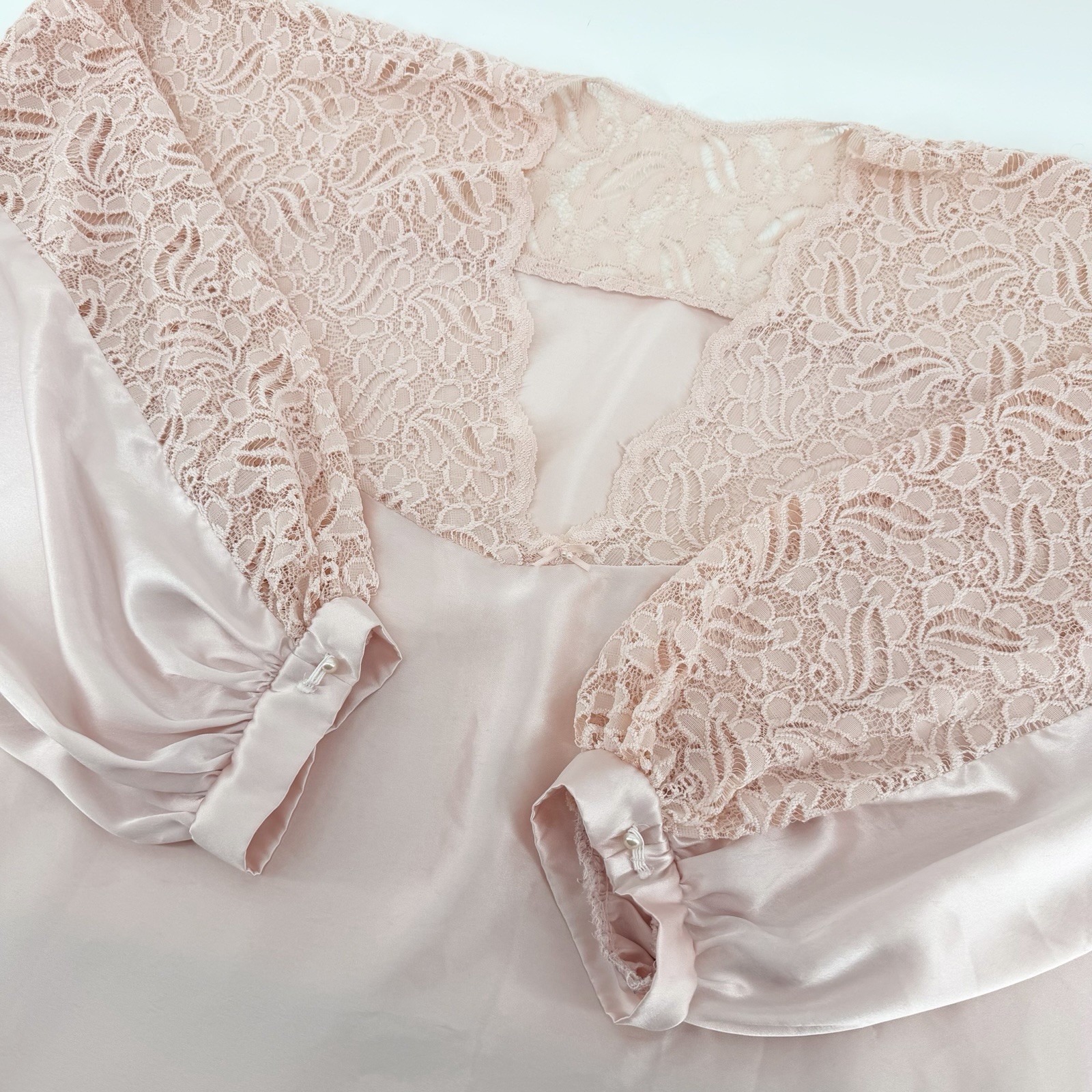 Vtg 80s Intimate Attitudes Plus Size 3X 4X Pink Satin Lace Nightshirt USA 3142