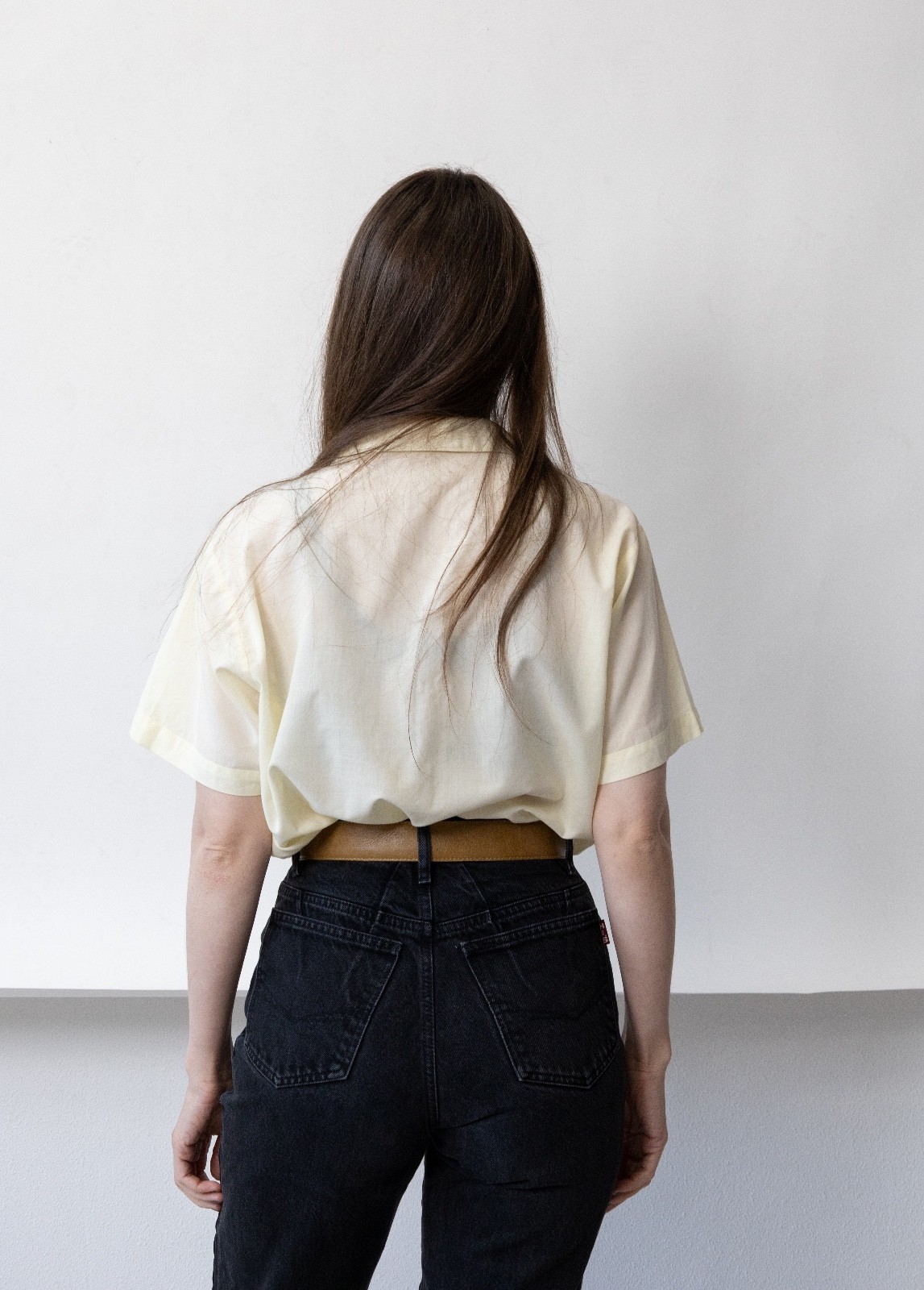 Vintage 80s Butter Yellow Camp Collar Shirt Women&rsquo;s M Short Sleeve Boxy 1980s