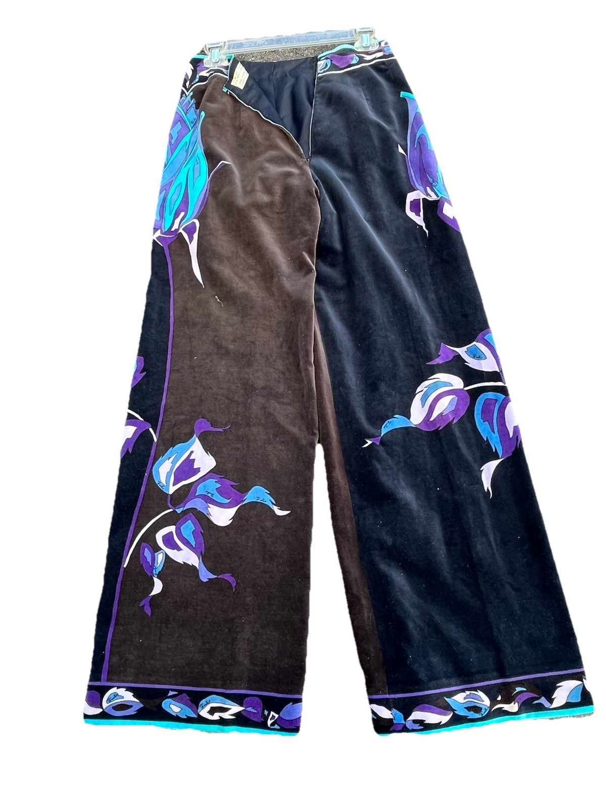 EMILIO PUCCI c.1960-70’sMulticolor Rose Silk Velvet Palazzo Wide Leg Pants S