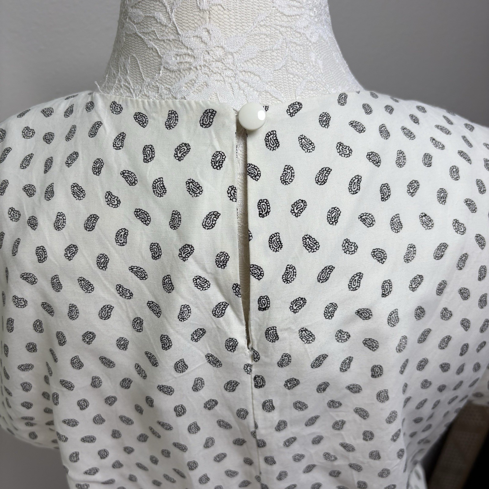 Vintage ~80’s Stuart Alan USA Made Black White Paisley/Solid Midi Dress Size 14