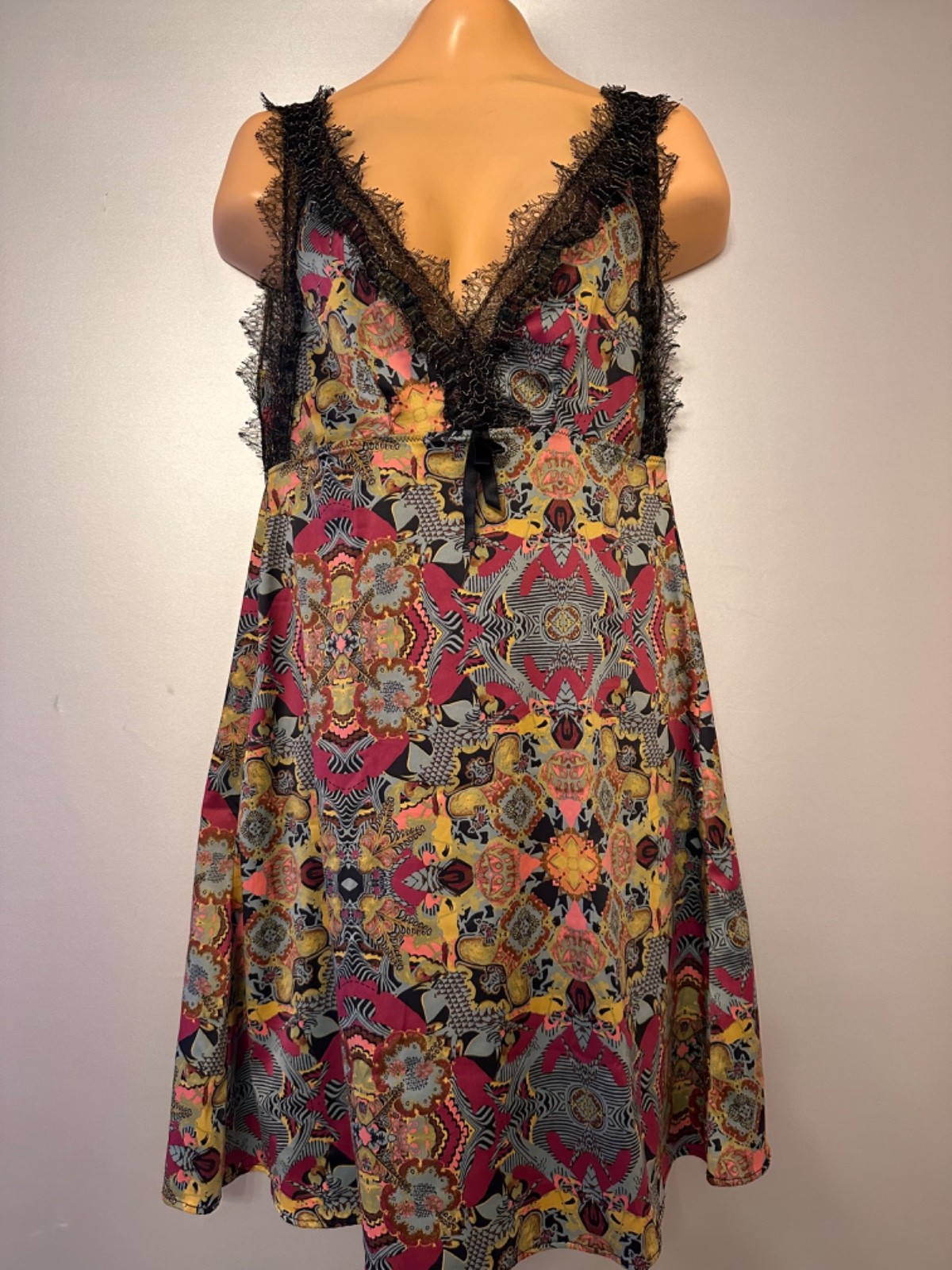 Vintage Y2K Christian Lacroix Lingerie Slip Dress Lace Trim Psychedelic Baroque