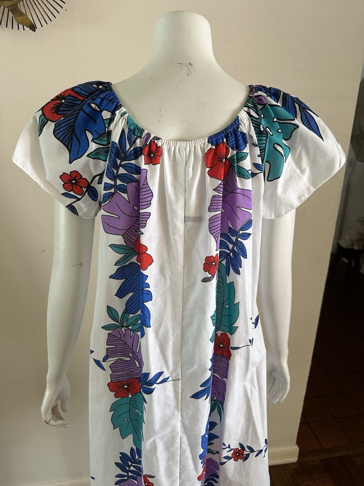 1980s Hilo Hattie Hawaiian Dress Monstera Floral Mumu Tropical Resort L 90s VTG