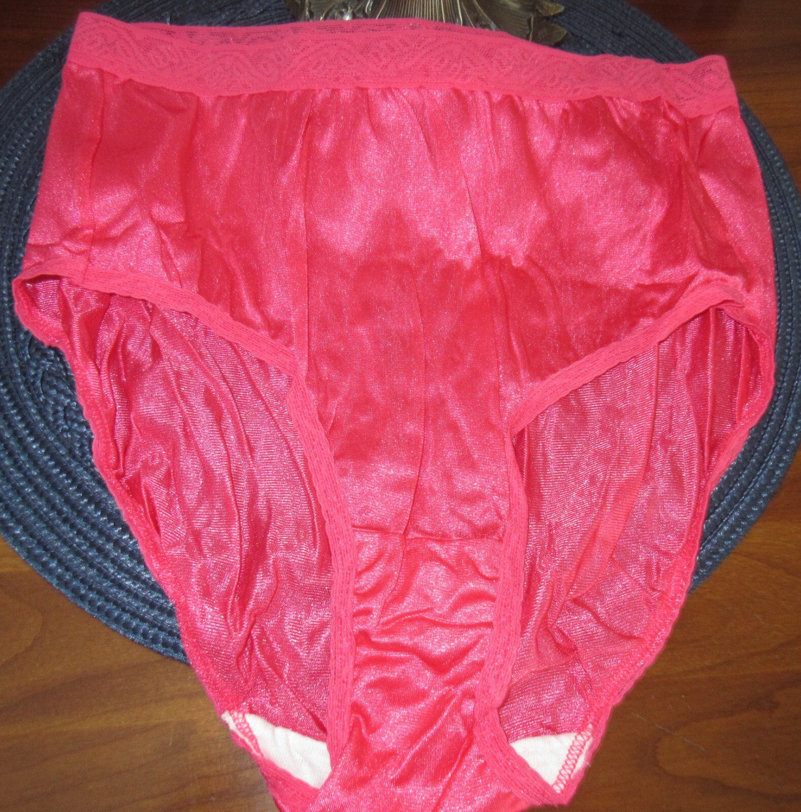 vintage FRUIT of the LOOM ROSE PINK lace waist HI LEG SISSY sheer panties 6/M