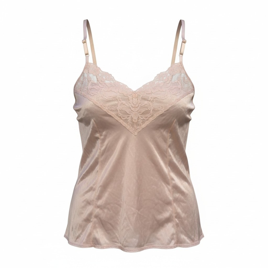 VTG Vassarette Satin Lace Camisole Tank Top V-Neck Slip Champagne Size XXL