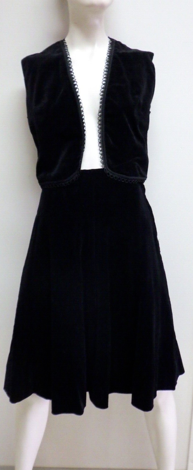 Vintage 1950s Black Velvet Set Vest Bolero Skirt Union Made 50s Outfit Small