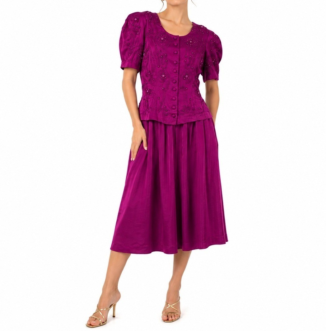 Kathie Lee Plaza South Dress Set Womens 14 Purple Vintage 90s Formal Party Retro