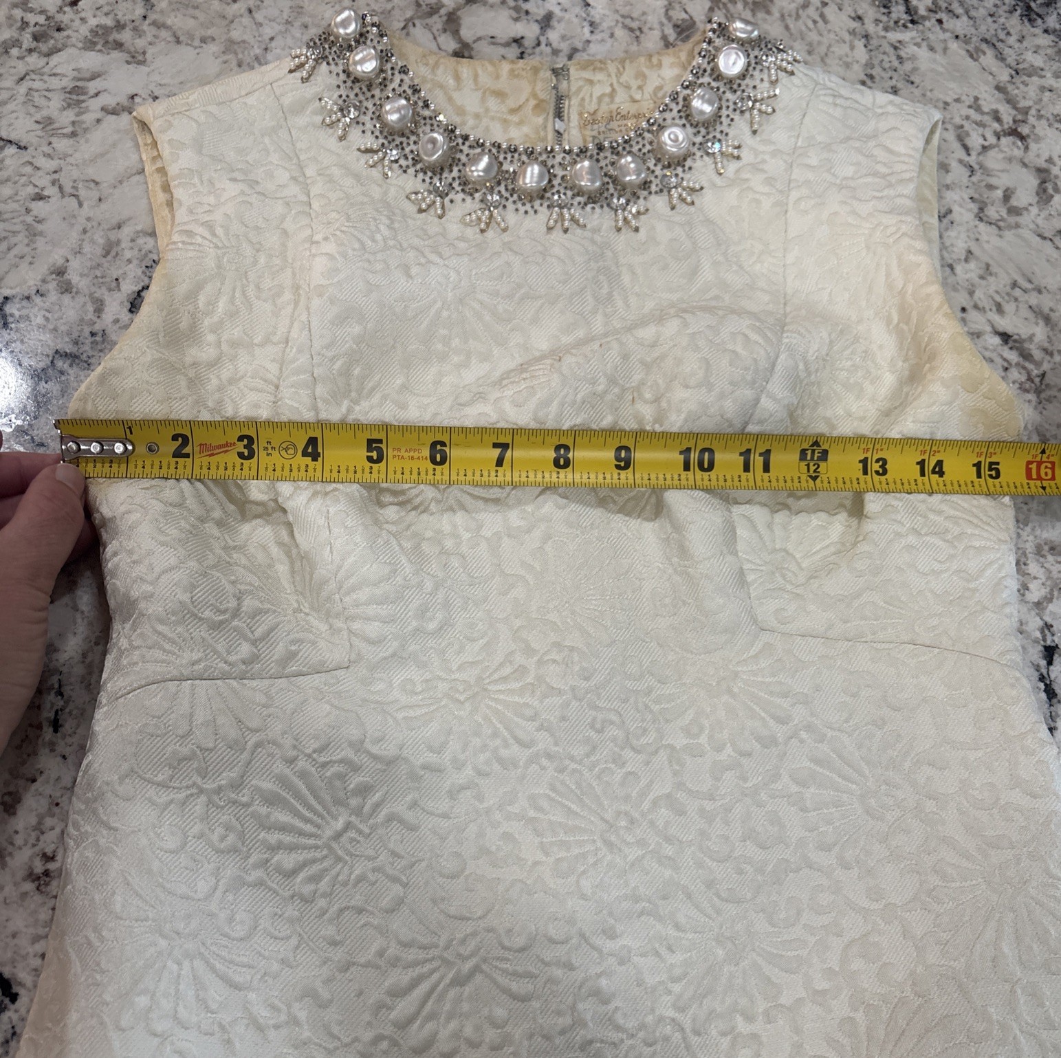 Vintage 1960s Beaded Imperial Hong Kong Dress Sz 10 Real Fur Cuffs DAMAGE