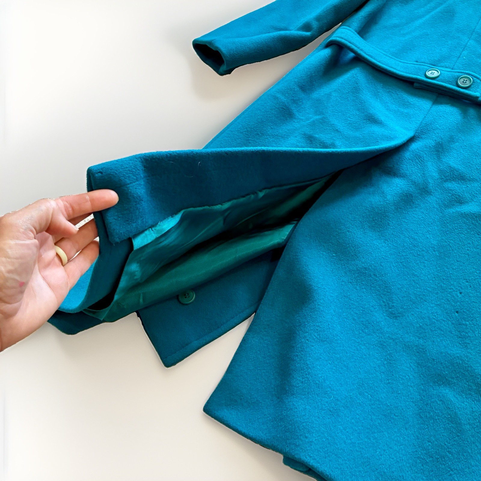 VTG 1970s Pendleton Virgin Wool Lined Teal Trench Coat Women&rsquo;s Size 10 Old Money