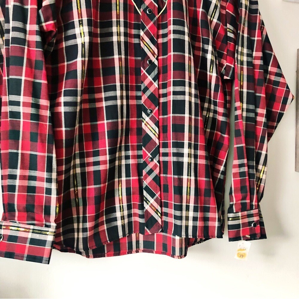 80s Kenny Rogers Western Plaid Button Down Piped Yoke Rodeo Chic Pearl Snap Sz M
